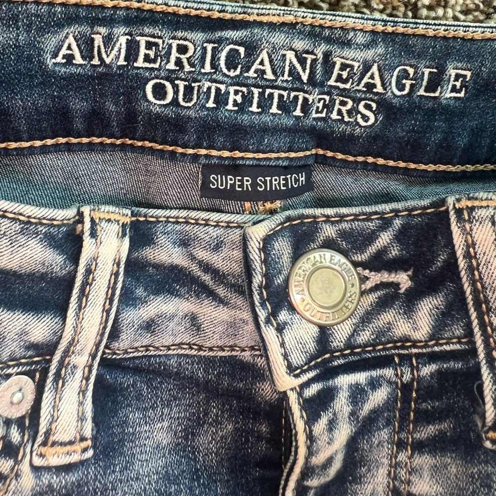 American Eagle Outfitters Ripped Jean Shorts - Blue and Pink - Picture 3 of 4